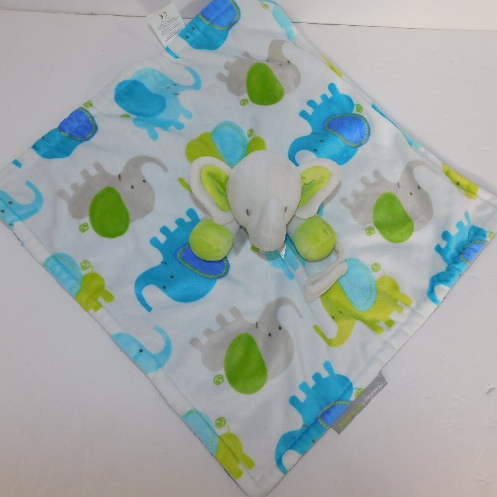 Blankets & Beyond Gray Blue Green Elephant Security Blanket Lovey Paci Holder